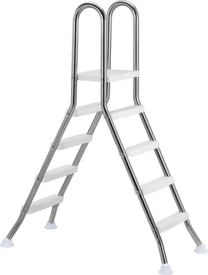 Produktbild von SucceBuy Poolleiter aus Edelstahl mit 150 kg Tragkraft, A-förmige Einstiegsleiter für Aufstellpools bis 125 cm Tiefe, Sicherheitsleiter mit rutschfesten 3 Stufen und Plattform, Silber