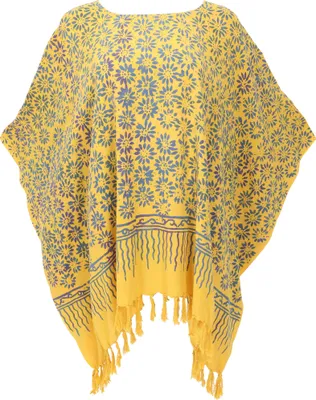 Produktbild von Poncho, Tunika, Strandkleid, Batik Kaftan, Damen Übergröße - Gelb, Viskose, Blusen & Tunikas