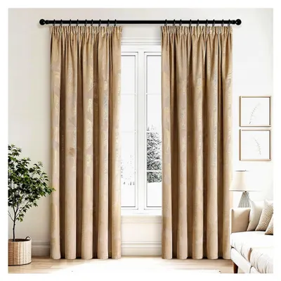 Produktbild von Samtvorhänge mit Blattgolddruck, Verdunklungsvorhänge, blickdicht, Thermovorhang, 2er Set, 140 x 245 cm, Beige