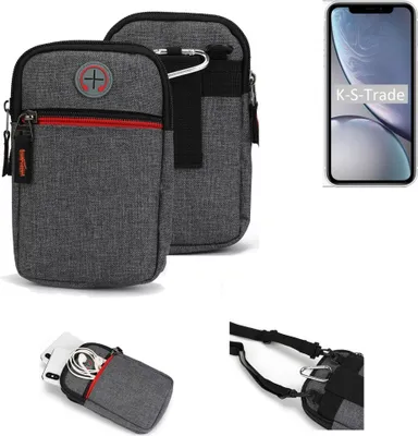 Produktbild von K-S-Trade Holster Gürtel Tasche kompatibel mit Apple iPhone XR Handy Tasche Schutz Hülle grau Zusatzfächer 1x