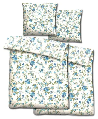 Productafbeelding van Dubbeldekenset CloudComfort Basic, microvezel, blauwe bloemen, 135 x 200 cm + 80 x 80 cm