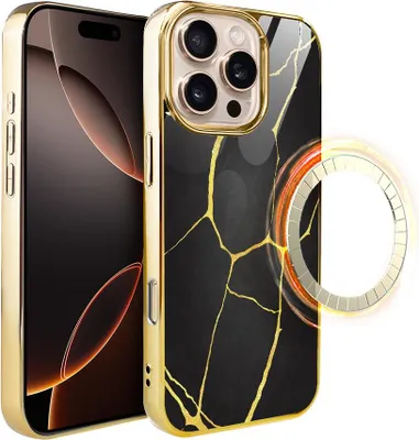 Produktbild von iPhone 16 Pro Max IBIZU Elite Glashülle mit MagSafe, Kintsugi, schwarzes Porzellan, Gold