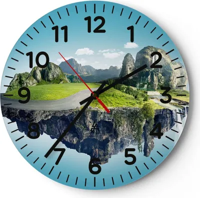 Produktbild von Wanduhr - Rund - Glasuhr - Levitation Berg Wasserfall Himmel - 30x30cm - Schleichendes Uhrwerk - Lautlos - zum Aufhängen bereit - Dekoration Modern - Wanddekoration aus Glas - C4AR30x30-2918