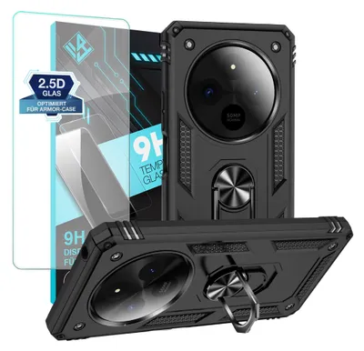 Produktbild von Armor Outdoor Handyhülle für Xiaomi Redmi 14C Handy Panzer Case Schutzhülle mit 9H Displayglas Displayschutz Farbe: Schwarz