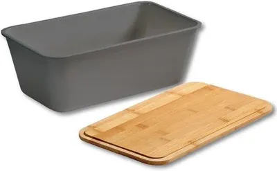 Produktbild von Famanu Brotdose aus Kunststoff mit Bambusdeckel - Grau Braun