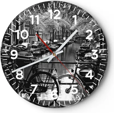 Produktbild von Wanduhr - Rund - Glasuhr - Holland Kanal - 40x40cm - Schleichendes Uhrwerk - Lautlos - zum Aufhängen bereit - Dekoration Modern - Wanddekoration aus Glas - C4AR40x40-3516