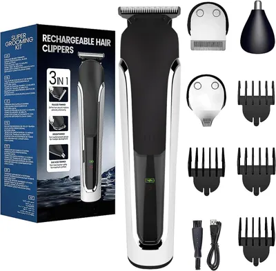 Produktbild von 3-in-1 Haarschneider und Bartschneider für Herren, per USB wiederaufladbarer, 90 Minuten kabellose Laufzeit mit 4 Kämmen, wasserdichter Bartschneider