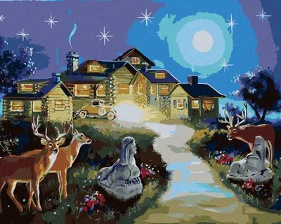 Produktbild von Zuty - Malen nach Zahlen - HIRSCH UND HIRSCHKUH BEIM HAUS (D. RUSTY RUST), 40x50 cm, ohne Keilrahmen
