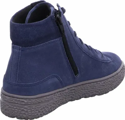 A single blue boot is shown from the side against a white background.