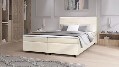 Produktbild von Boxspringbett Paxos Cordstoff Beige 180x200 Hotelbett Bonellfederkern Bett