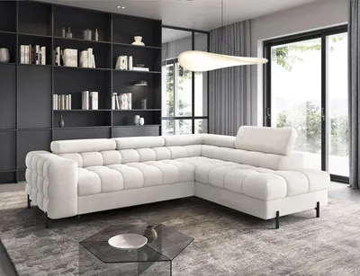Produktbild von Ecksofa, Polsterecke, Eckcouch Wohnlandschaft Sofa mit Ottomane Eckgarnitur - Ecksofa Ferrucio R - Weiß (Royal 01)