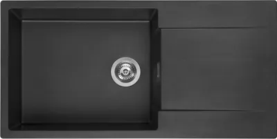 Produktbild von Reginox Granit-Spülbecken mit Abtropffläche, Becken links, Amsterdam 540 Black Silvery 54x44 cm R30806