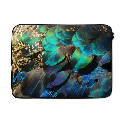 Produktbild von MuchoWow® Laptop Hülle 13 Zoll Federn - Pfauenfedern - Pfau - Blau - Kunst Laptoptasche - Laptophülle - Sleeve - Rundumschutz