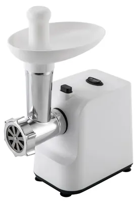 Immagine prodotto di Tritacarne - Elettrico 700–1000 W - Acciaio inossidabile - 3 dischi forati - Insaccatrice e kebbe - Accessorio per centrifuga - Bianco
