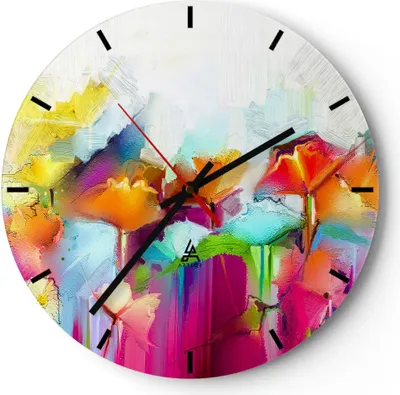 Produktbild von Wanduhr - Rund - Glasuhr - Blumen Wiese Sommer - 30x30cm - Schleichendes Uhrwerk - Lautlos - zum Aufhängen bereit - Dekoration Modern - Wanddekoration aus Glas - C3AR30x30-4095