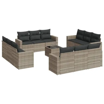 Produktbild von vidaXL 13-tlg. Garten-Sofagarnitur mit Kissen Hellgrau Poly Rattan