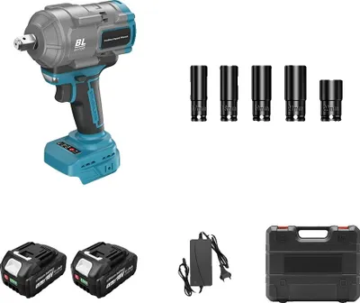 Obrázek produktu pro Elektrický rázový utahovák, krouticí moment 2000 N-m, bezkartáčový motor, 2 BATERIE