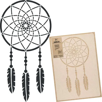 Produktbild von Große Malschablonen M 43x64 cm, Traumfänger Amerikanischer Ureinwohner Amulett Muster, Wiederverwendbare Kunststoff Wandschablone