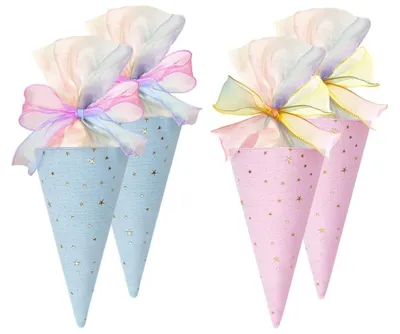 Produktbild von Set mit 4 Baumwollgeschenktüten mit bunten Bändern