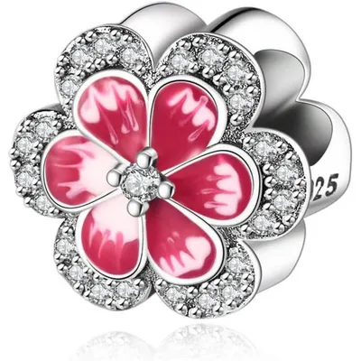 Productafbeelding van Charm hanger, vlinder, hart, 925 sterling zilver, zirkonia, 4,5 mm gatmaat, geschikt voor damesketting en armband