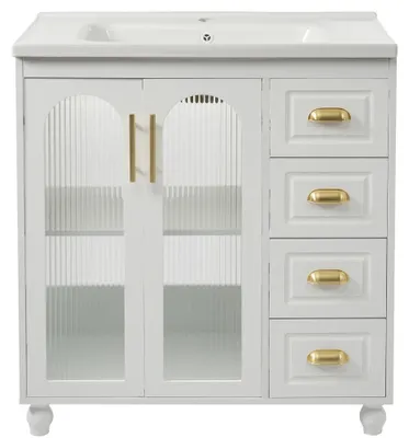 Immagine prodotto di Mobili da bagno - Mobile sotto lavabo con lavabo in Vetroceramica - 80 cm - Lavabo singolo - Bianco - Da montare