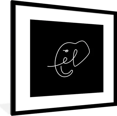 Produktbild von MuchoWow® MuchoWow® Gerahmtes Poster Elefant - Einfach - Schwarz - Weiß 40x40 cm - Poster mit zchwarzem Bilderrahmen - Poster - Plakat im Rahmen