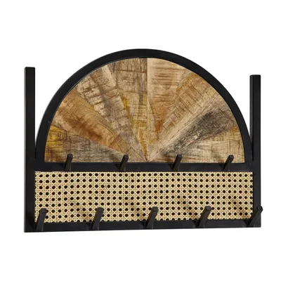 Produktbild von Wandgarderobe Mango Massivholz / Rattan 53x40x7,5 cm Design Flurgarderobe, Hakenleiste Wiener Geflecht, Wandpaneel Metall, Garderobe Wand, Garderobenleiste Flur