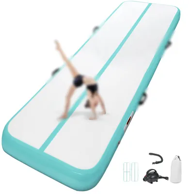 Image de Tapis de gymnastique gonflable avec pompe électrique, 10 cm d'épaisseur, 3 mètres de long, idéal pour la gymnastique, le yoga et le camping