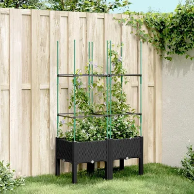Produktbild von Pflanzkübel mit Rankgitter aus Polypropylen, robustes Material, Blumenkasten mit Rankgitter, Pflanzkasten für den Außenbereich, Schwarz, 80x40x142.5 cm