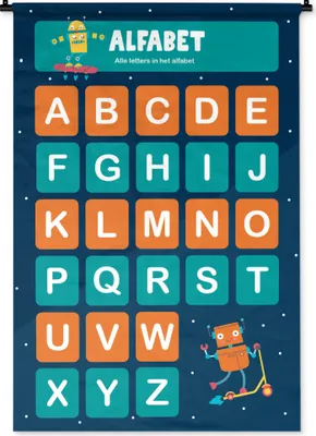 Produktbild von MuchoWow® Wandteppich Wandbehang Kinderzimmer - Lernen - Alphabet - Mädchen - Kinder - Kinder 90x135 cm Tapisserie Dekoration Wandtuch - Baumwolle - Wandskulptur