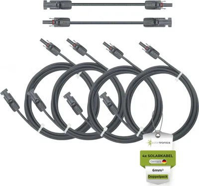 Produktbild von Solarkabel Doppelpack 4x PV-Kabel 6mm² H1Z2Z2-K Schwarz & Schwarz mit Solarstecker Länge: 4 x 1,5m – 6mm²