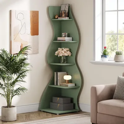 Obrázek produktu pro Regál s pěti policemi, vlnitý design, zelená barva