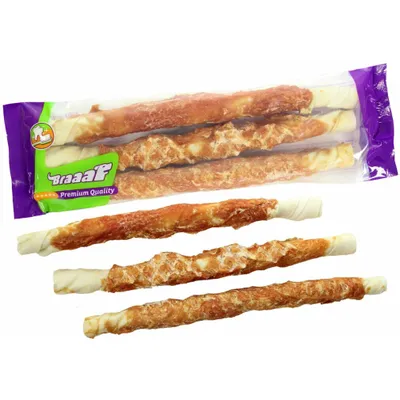 Productafbeelding van Braaaf Hundensnack, rauwleer snack, "Twister" met kip, 180 gram