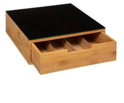 Image de 5five Simply Smart Étagère à capsules avec tiroir, Présentoir à capsules de café, bois avec plateau en verre, 167753