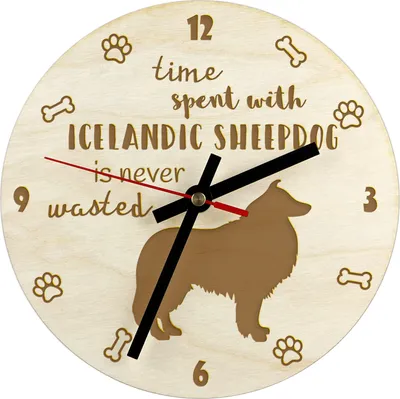 Image de Berger islandais - horloge avec chien, horloge en bois gravée, horloge personnalisée Art-Dog