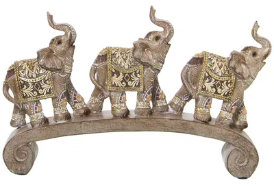 Harzfigur 3 Elefanten gold 26x5x16 cm