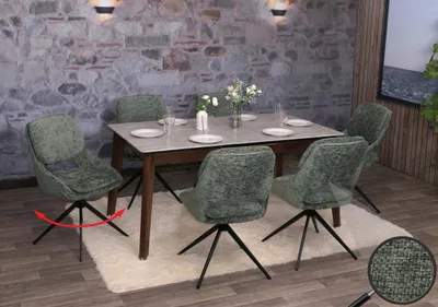Produktbild von 6er-Set Esszimmerstuhl HWC-N73, Küchenstuhl, drehbar Auto-Return, Stoff/Textil Chenille (490g/m²)   grün