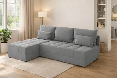 Zdjęcie produktu dla Narożnik DOMINO L FIT z funkcją spania 120x200, pojemnik na pościel, uniwersalny L/P, Inari 91 szary, 206 cm