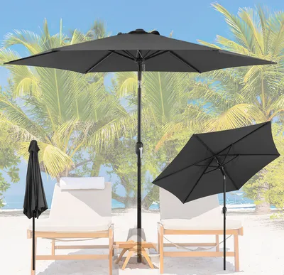Produktbild von karpal 2.7m-2.7m Sonnenschirm Marktschirm mit Handkurbel UV40+ Outdoor-Schirm Terrassen Gartenschirm,Grau,2.7m