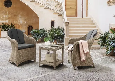 Produktbild von Destiny Balkonset MALAGA MERANO 2x Sessel + Tisch 46x46x50cm, natur meliert