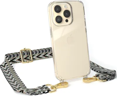 Produktbild von EAZY CASE Handykette - Verstellbarer Trageriemen kompatibel mit Apple iPhone 14 Pro, Handykordel mit transparenter Silikon-Hülle, Band in Grün