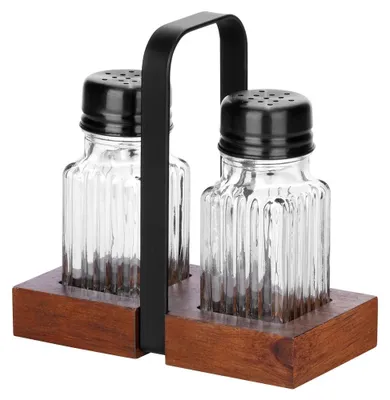 Image de Shakers à sel et à poivre - Ensemble de 3 pièces avec support - En verre