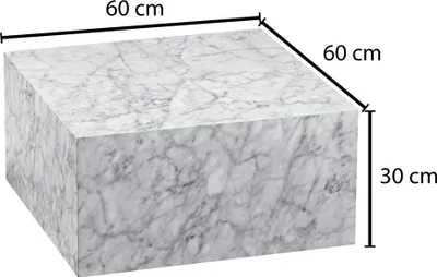 A cube-shaped table with a marble-like pattern.