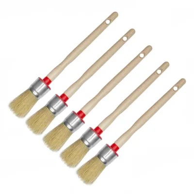 Produktbild von 5er Set Rundpinsel 25 mm – Ringpinsel für Lackier- & Lasierarbeiten, Ergonomischer Holzgriff