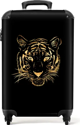 Obrázok produktu pre NoBoringSuitcases.com - Kufr Tiger čierny - Vhodný pre rozmery 55x40x20 cm a 55x35x25 cm - Čierna príručná batožina na kolieskach - Kufr na kolieskach pre dospelých - Pevný cestovný kufor na kolieskach - Cestovný kufor na kolieskach - Carryon - Ľahký kufor na kolieskach - Dovolenkové predmetyKufr na príručnú batožinu 55x35x20 cm, 36L,