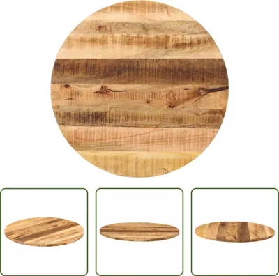 Produktbild von The Living Store Tischplatte Ø 90x3,8 cm Rund Raues Massives Mangoholz