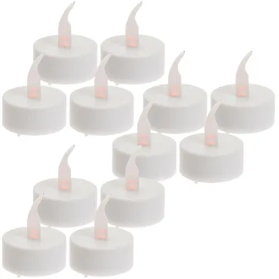 Produktbild von LED-Teelichter 12er-Set - flackernde orange Flamme & 6h Timer-Funktion - sicher & umweltfreundlich - Ø 38mm - inkl. CR2032 Batterie