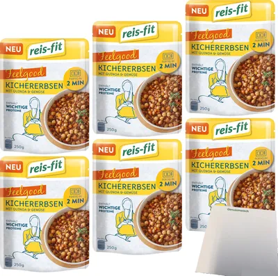 Produktbild von Reis-Fit Feelgood Kichererbsen Quinoa und Gemüse 6er Pack (6x250g Packung) + usy Block