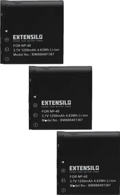Produktbild von EXTENSILO 3x Akku kompatibel mit Casio Exilim EX-Z30, EX-Z200SR, EX-Z200RD, EX-Z200BK, EX-Z1200SR, EX-Z1200BK Kamera (1200 mAh, 3,7 V, Li-Ion)