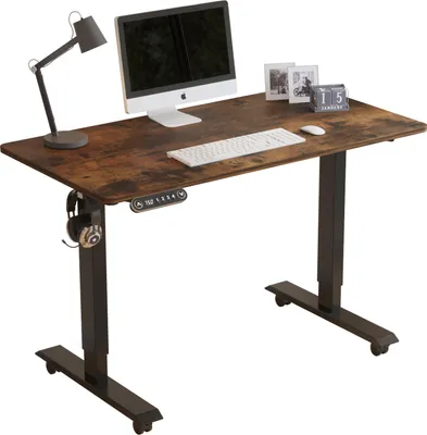 Produktbild von Hilodesk 120cm Höhenverstellbar Schreibtisch Elektrisch für Zuhause und Büro, Memory-Funktion mit 4 Höhen Elektrisch Bürotische Tische, Rollen, Braun